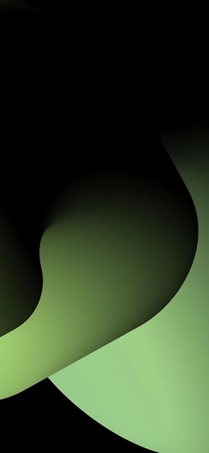 Abstract design with smooth, flowing green shapes on a black background, creating a modern look | 4K Wallpaper for Mobile