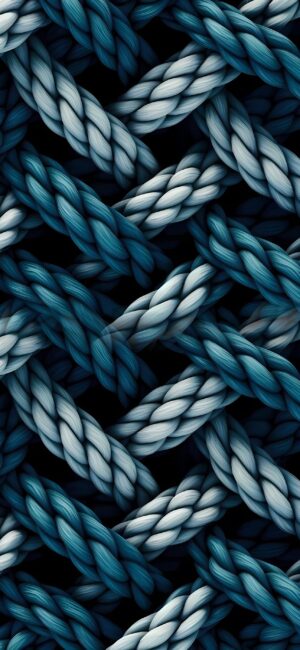 Complex woven pattern in teal and gray resembling braided ropes or yarns, textured and abstract | 4K Wallpaper for Mobile