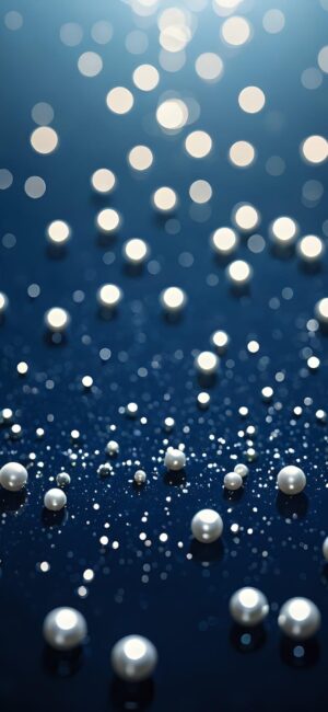 Pearls and bokeh lights on a dark background, creating a serene night sky effect | Blue, White, Silver | 4K Wallpaper, for Mobile