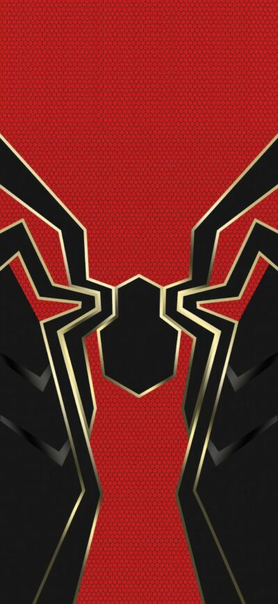 Spider-Man emblem with bold black and gold lines on textured red background | Marvel theme | 4K Wallpaper for Mobile