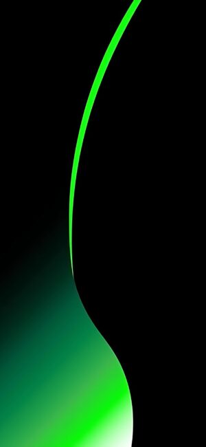 Abstract design with black background and vibrant green wave; modern minimalistic art | 4K Wallpaper for Mobile