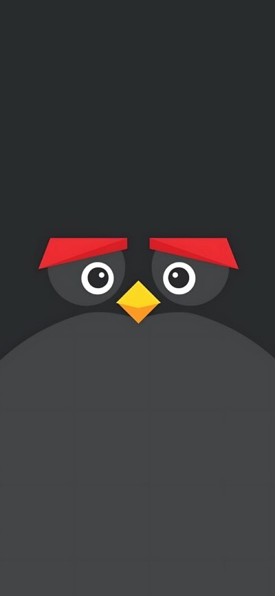 Minimalist abstract bird with striking red eyebrows and yellow beak on dark background | 4K Wallpaper for Mobile