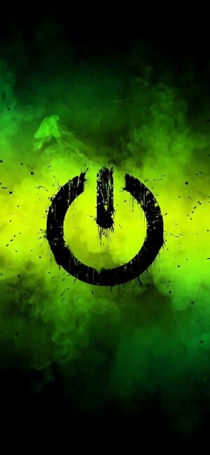 Abstract power button with dark and neon green smoke. Vibrant design ideal for mobile. | 4K Wallpaper for Mobile