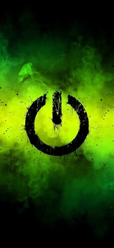 Abstract power button with dark and neon green smoke. Vibrant design ideal for mobile. | 4K Wallpaper for Mobile