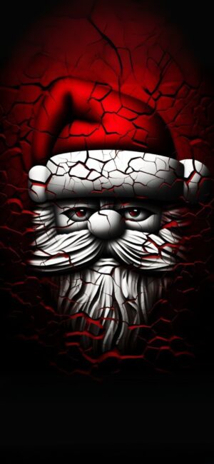 Artistic Santa Claus cracked design with red hat, white beard on black background | 4K Wallpaper for Mobile | Christmas theme.