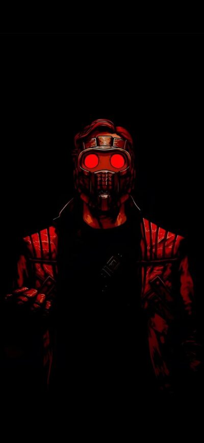 Star-Lord stylized art with helmet and jacket on dark and red background | 4K Wallpaper, for Mobile | Black and Red colors