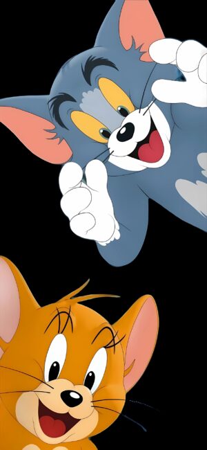 Tom and Jerry in classic Warner Bros style, featuring black, gray, and orange tones | 4K Wallpaper for Mobile