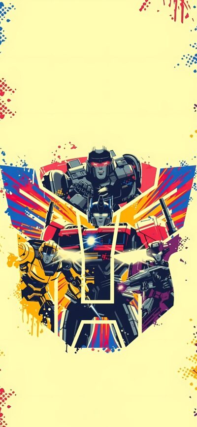 Transformers illustration with Optimus Prime, Bumblebee, vibrant colors, abstract background | 4K Wallpaper, for Mobile