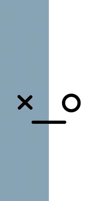 Minimalist abstract face with "x" and "o" eyes on a half grey-blue, half white background | 4K Wallpaper for Mobile