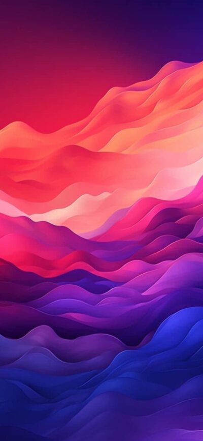 Abstract design with flowing wavy patterns in red, pink, purple, and blue hues creating a surreal landscape | 4K Wallpaper for Mobile