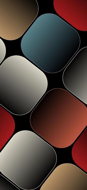 Abstract rounded squares in red, blue, and gray on black. Modern artistic design. | 4K Wallpaper for Mobile