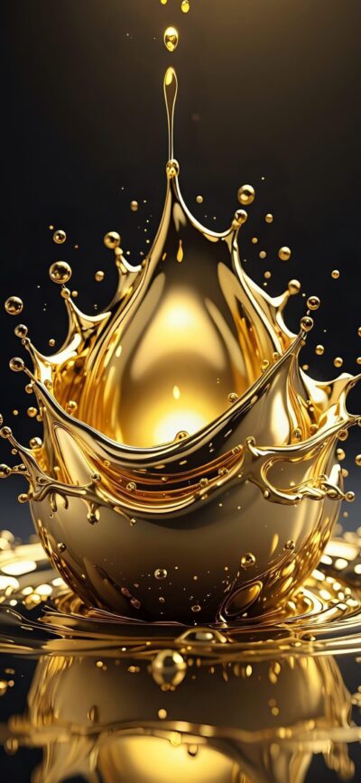 Golden liquid splash with rich metallic texture and shine, elegant fluid motion | 4K Wallpaper for Mobile