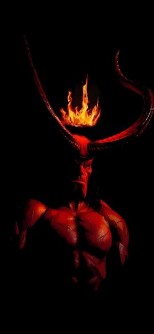 'Demonic figure with flames and horns on a dark background | Red and Black | 4K Wallpaper for Mobile'