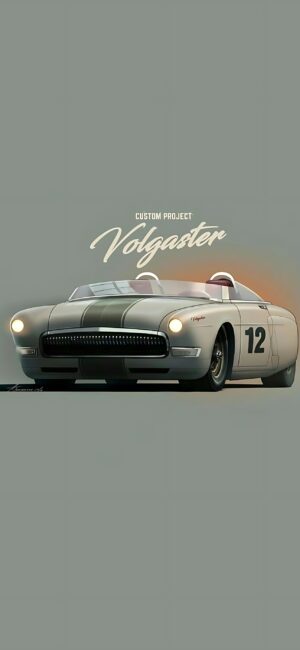 Volgaster custom car with number 12 on a green-orange gradient backdrop | 4K Wallpaper for Mobile