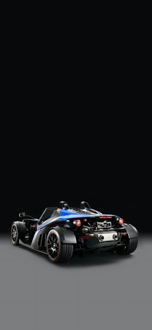 Sleek open-top sports car on a dark background in black, gray, and blue colors | 4K Wallpaper for Mobile