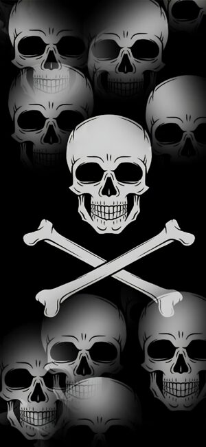 Dark skull and crossbones design on black background, inspired by pirate and gothic themes | 4K Wallpaper for Mobile