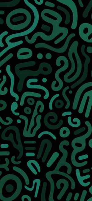 Abstract wavy green shapes on a dark background, organic and fluid design | 4K Wallpaper for Mobile