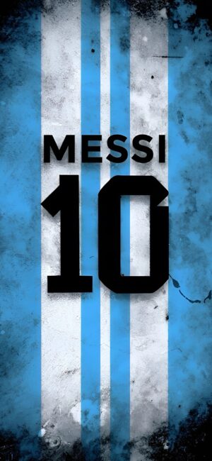 Messi 10 on blue-white striped Argentina jersey background | 8K Wallpaper for Mobile | Blue, White, and Black themes.