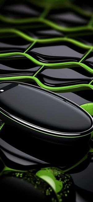 Black and green futuristic abstract wallpaper with textured pebble design for mobile | 8K Wallpaper