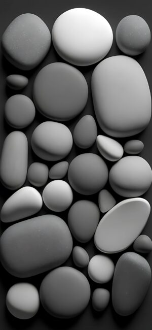 Smooth gray stones stacked on dark background | Calming minimalist 4K Wallpaper, for Mobile | Gray, Black, White.