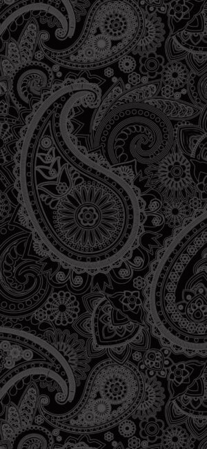 Intricate black and gray paisley pattern with floral and geometric details | 4K Wallpaper for Mobile