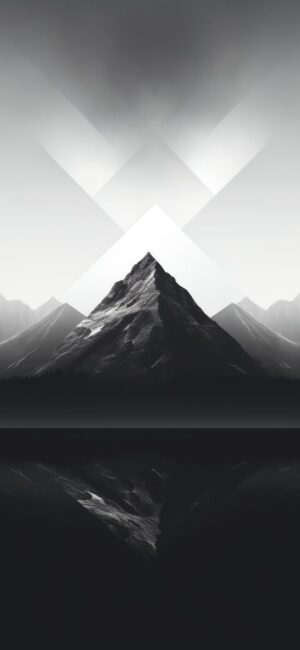 Geometric monochromatic mountain landscape with mirrored symmetry, subtle gradients, and overlapping shapes. | 4K Wallpaper for Mobile