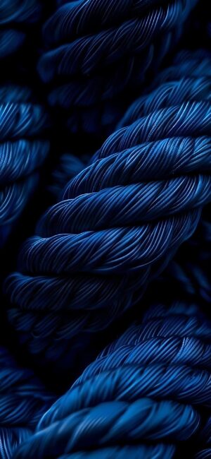 Intricate twisted ropes with elegant textures in blue and dark tones, creating an abstract pattern | 4K Wallpaper for Mobile