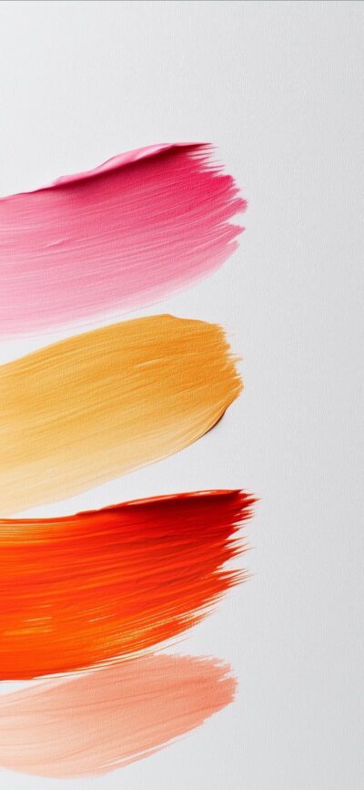 Abstract brushstrokes in pink, yellow, orange, and peach on white. Modern minimalist design for mobile | 4K Wallpaper