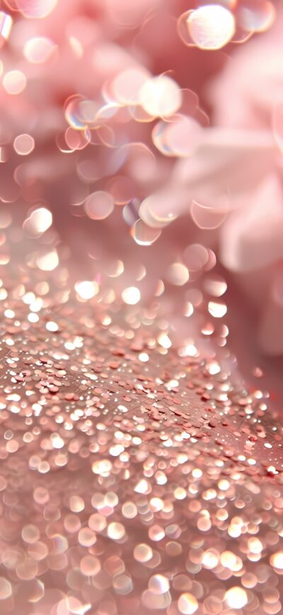 Shimmering pink & rose gold bokeh with sparkling glitters & blurred floral patterns, perfect for a dreamy mobile aesthetic | 4K Wallpaper.