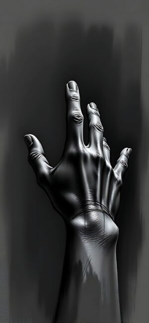 Monochromatic hand reaching up in high-contrast black and gray, dramatic and mysterious tone | 4K Wallpaper for Mobile