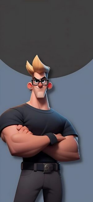 Stylized muscular animated character with blond hair, sunglasses, black outfit, cartoon-like appearance | 4K Wallpaper for Mobile