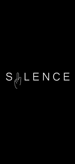 "Silence" word art with gesture symbol for "I" on solid black background in minimal style | 4K Wallpaper for Mobile