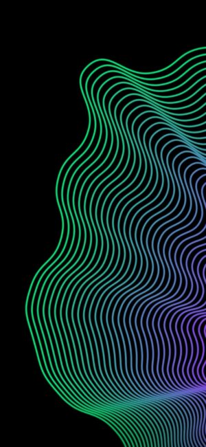 Abstract wavy lines wallpaper with green, blue, and purple gradient on black background | 4K Wallpaper, for Mobile.