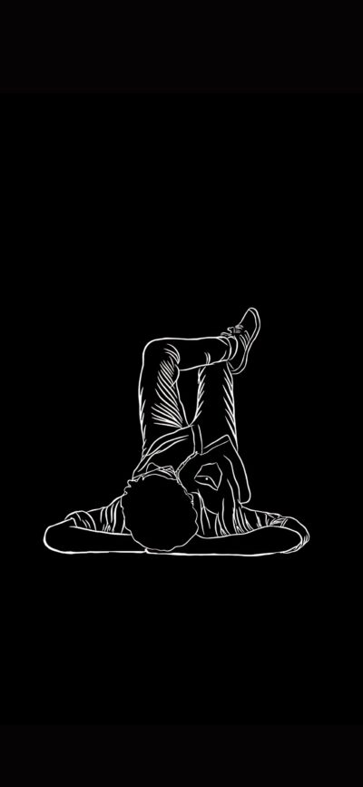 Minimalist illustration of person lounging with legs crossed on black background. Bold line art contrast. | 4K Wallpaper for Mobile