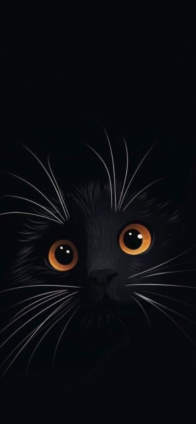 Black Cat with Orange Eyes on Dark Background | 4K Wallpaper, for Mobile | Cute, Playful, Perfect Contrast