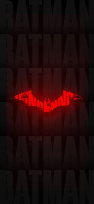 Minimalist Batman wallpaper with red bat symbol on dark background, perfect for mobile | 4K Wallpaper | Black, Red tones.