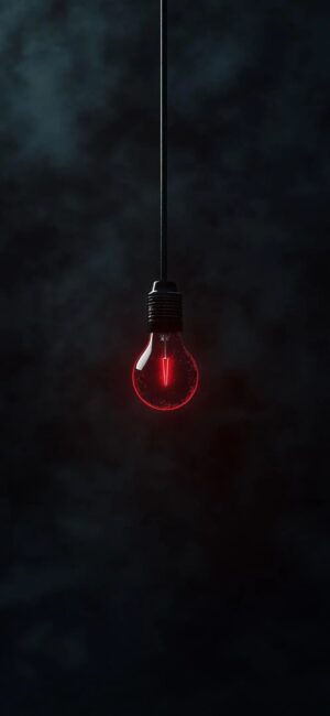 Red Light Bulb on Cloudy Dark Background | Abstract, Minimalism Wallpaper | 4K Wallpaper for Mobile | Black, Red Aesthetic