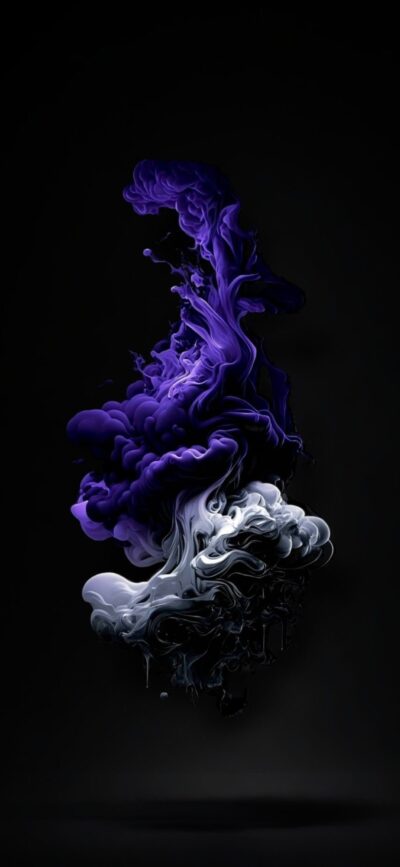 Abstract purple and white swirling ink clouds on a dark background | 4K Wallpaper for Mobile