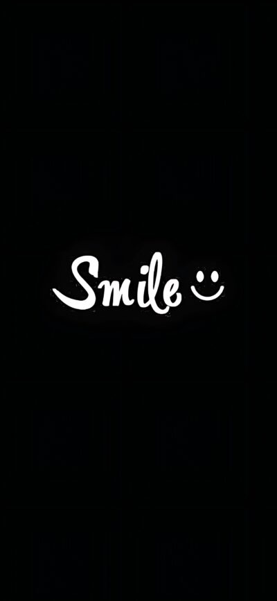 "Smile" text with a smiley face on a black background | Stylish typography | Positivity and simplicity | 4K Wallpaper for Mobile