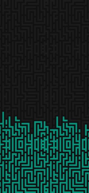 Abstract geometric maze-like design in black and teal | 4K Wallpaper for Mobile