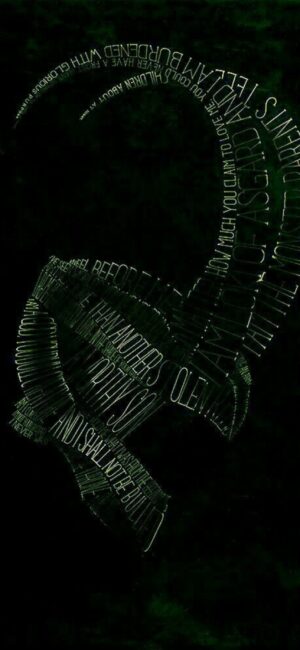 Creative text-based design in green forming an abstract shape on dark background | 4K Wallpaper, for Mobile | Green, Black