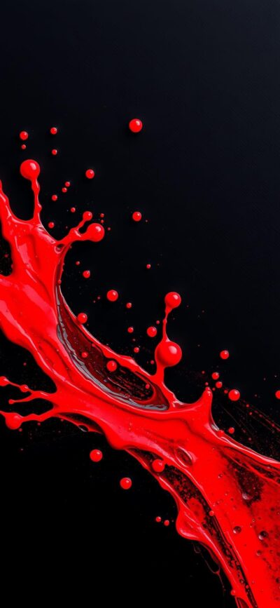 Dynamic red paint splash on black background | 4K Wallpaper for Mobile | Abstract, Minimalism, Dark, Red, Black