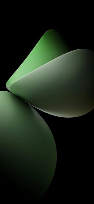 Abstract green shapes over a black background, minimalistic and modern design | 4K Wallpaper for Mobile