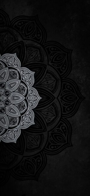 Intricate black and white mandala design on dark background, perfect for abstract and decorative mobile use | 4K Wallpaper | for Mobile