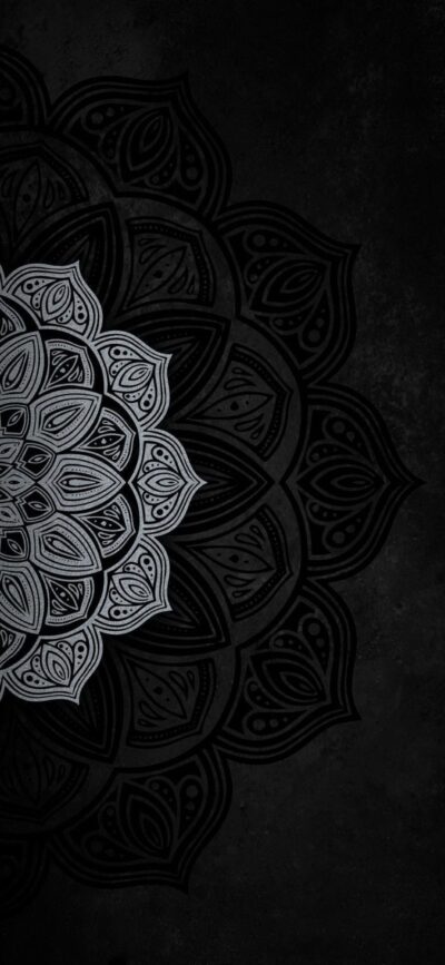 Intricate black and white mandala design on dark background, perfect for abstract and decorative mobile use | 4K Wallpaper | for Mobile