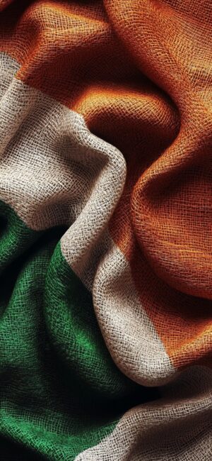 Indian flag fabric texture with saffron, white, and green stripes for Mobile | 4K Wallpaper