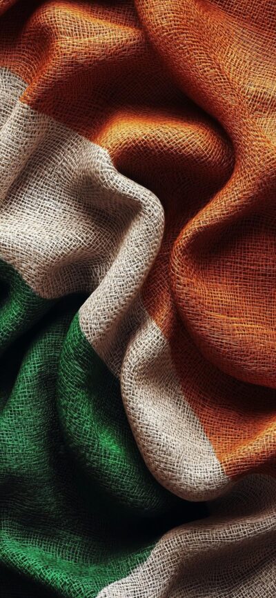 Indian flag fabric texture with saffron, white, and green stripes for Mobile | 4K Wallpaper