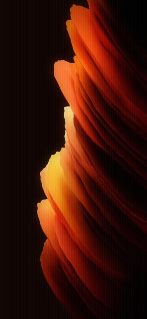 Abstract orange-red textures on black, resembling waves or fabric, creating depth and movement | 4K Wallpaper for Mobile