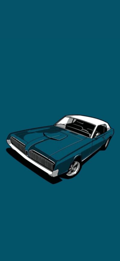 Vintage car illustration on teal background, emphasizing retro aesthetics | 4K Wallpaper, for Mobile