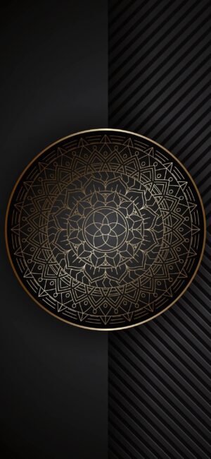 Intricate gold mandala design on a split black background. Perfect for mobile. | 4K Wallpaper for Mobile